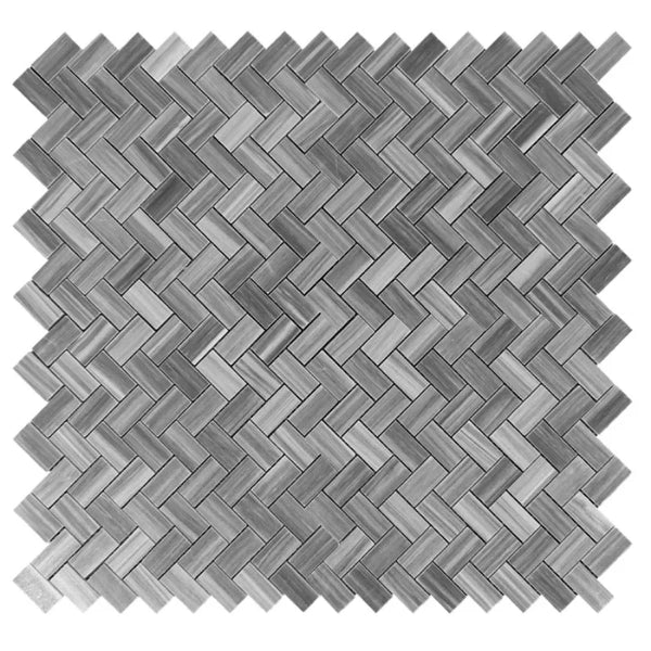 Bardiglio Scuro Marble 1x2 Herringbone Polished Mosaic Tile.