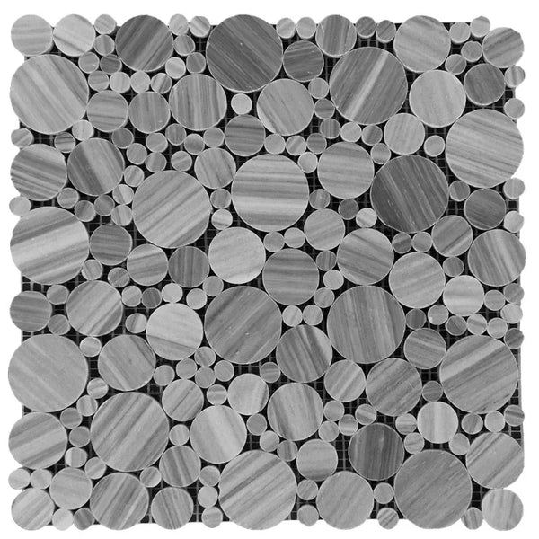 Bardiglio Scuro Marble Bubble Design Polished Mosaic Tile.