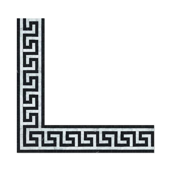 Bianco Carrara Polished Marble Greek Key Corner (Carrara w/ Black).
