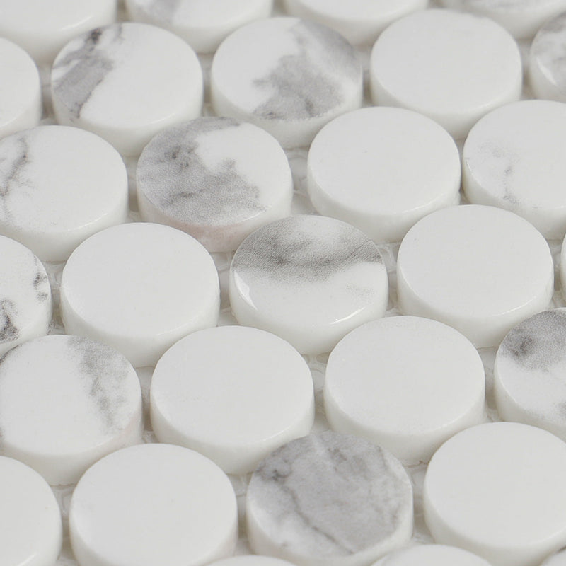 Bianco Penny Round Mosaic Tile - stoneandtiledepot.com