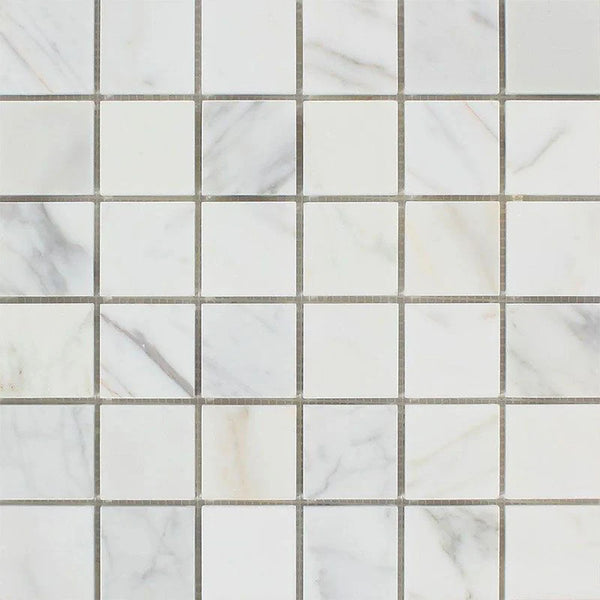 Calacatta Gold Marble 2x2 Honed Mosaic Tile.