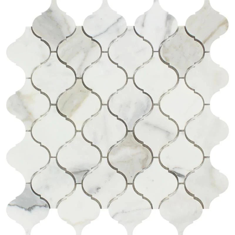 Calacatta Gold Marble Lantern Polished Mosaic Tile.