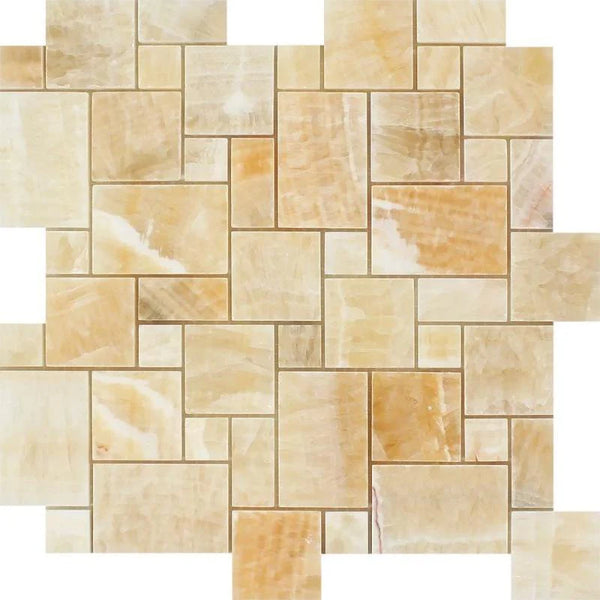 Honey Onyx Micro Mini Pattern Polished Mosaic Tile.