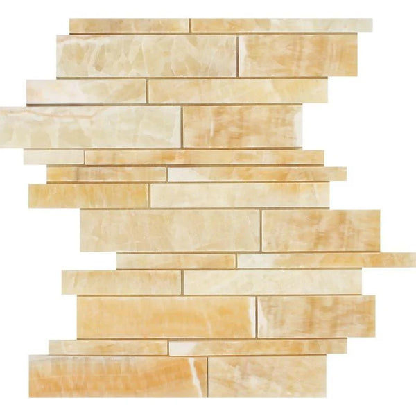 Honey Onyx Random Strip Polished Mosaic Tile.