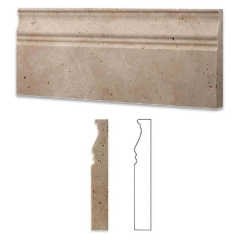 Ivory Travertine 5x12 Honed Baseboard Molding.