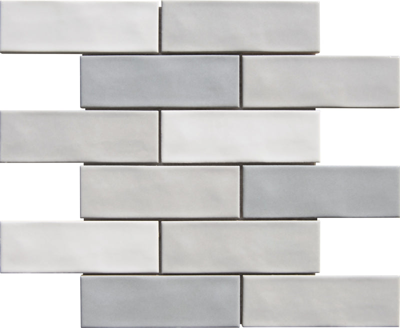 Cloud Silver 2x6 Beveled Brick Porcelain Mosaic Tile - Onlinetileshop.com