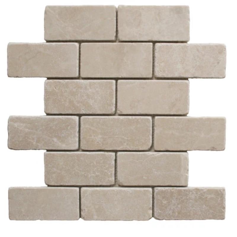 Botticino Beige Marble 2x4 Tumbled Mosaic Tile.