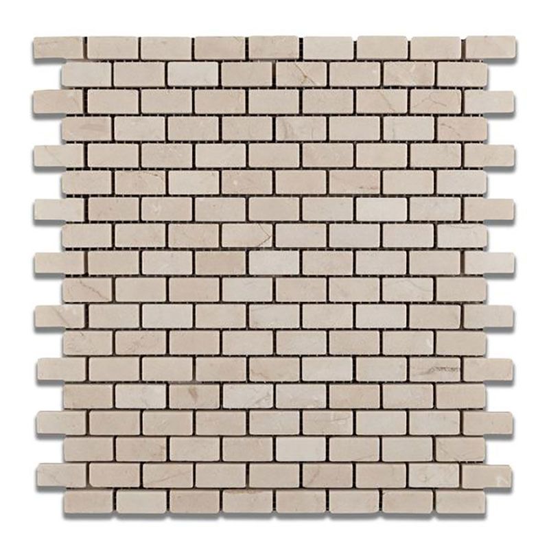 Crema Marfil Marble Polished Mini Brick Mosaic Tile.