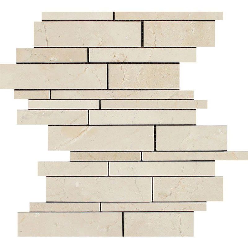 Crema Marfil Marble Random Insert Strip Polished Mosaic Tile.