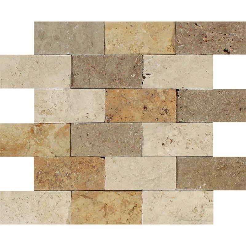 Mixed Travertine 2x4 Split Face Mosaic Tile.