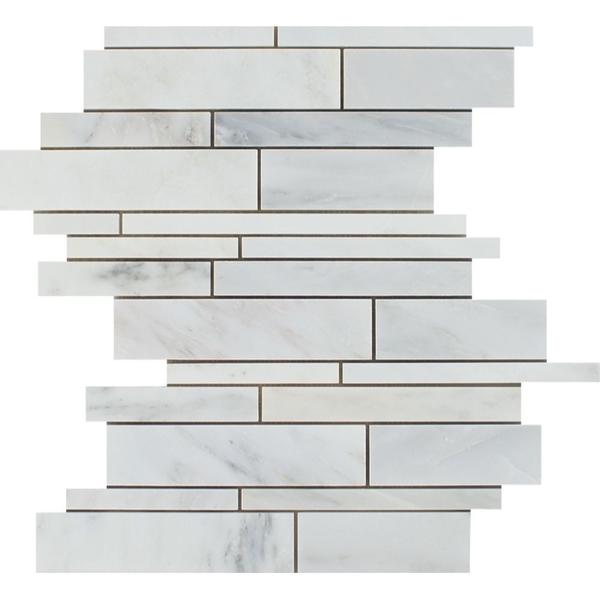 Oriental White Polished Marble Random Strip Mosaic Tile.