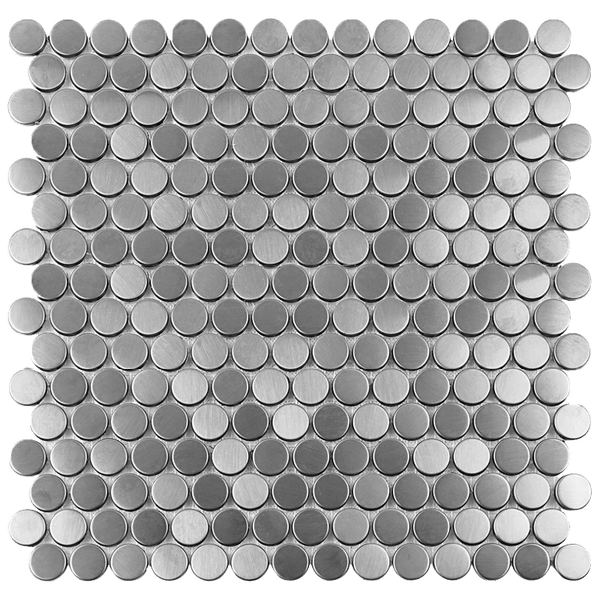 Silver Brushed Penny 12x12 Porcelain Mosaic Tile.