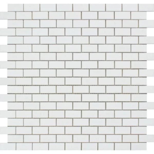 Thassos White Marble 5/8x1 1/4 Honed Mini Brick Mosaic Tile.