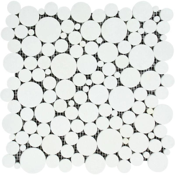 Thassos White Marble Bubble Design Polished Mosaic Tile.