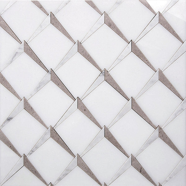 Waterjet Angolo 1 Paper White/ Bianco Carrara/eastern Beige Mosaic Tile.