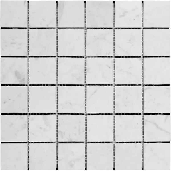 White Carrara Marble 2x2 Honed Mosaic Tile.