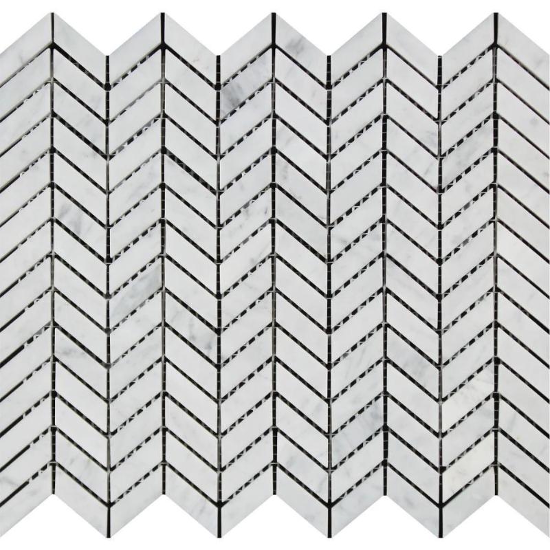 White Carrara Marble Mini Chevron Honed Mosaic Tile.