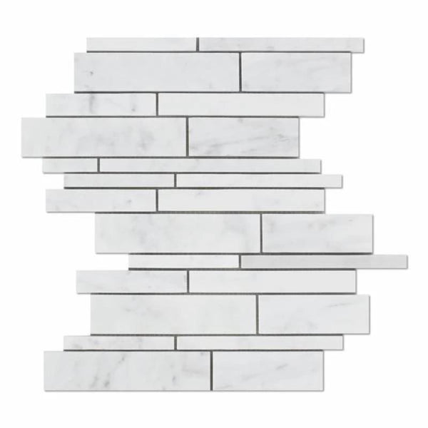 White Carrara Marble Random Insert Honed Mosaic Tile.