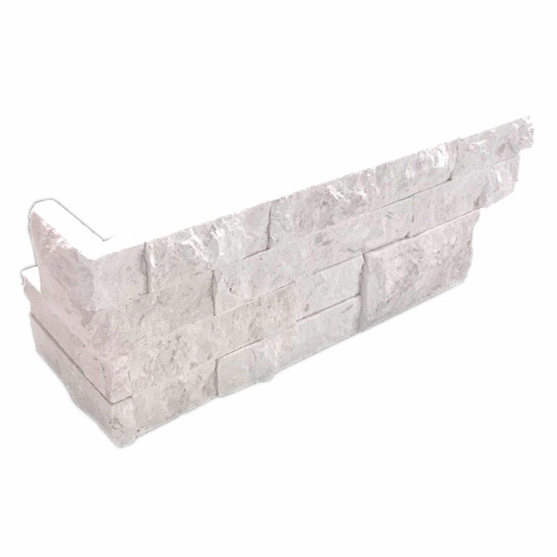White Pearl Limestone 6x18 Stacked Stone Ledger Corner.